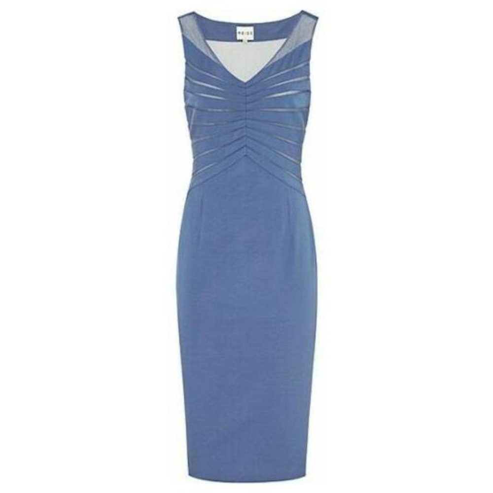 Reiss Sonita Blue Mesh Panel Bodycon Sleeveless Dress Sz 2 Midi Sunrays Small